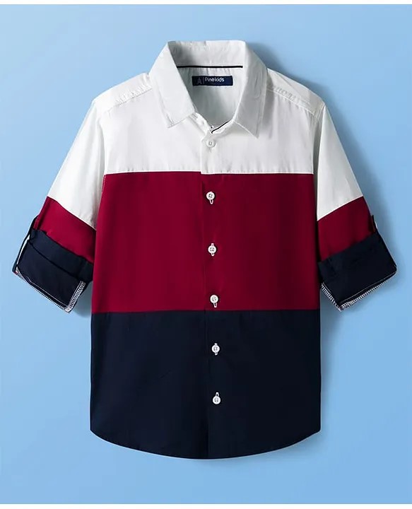 Pine Kids Cotton Woven Full Sleeves Solid Block Shirt - Multicolour